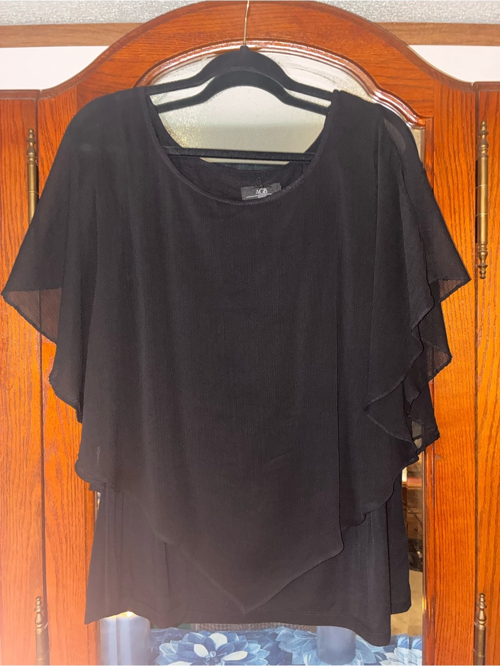 Susan Graver Black Layered Long-Sleeve Dress Top